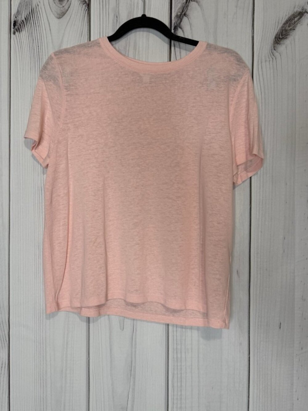 Banana Republic Womens Linen Blend Top Short Sleeve Peachy Pink Sz L Crew Neck